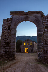 Fototapeta na wymiar Old abandoned stone-built house in Old Perithia at Pantokrator Mountain, Corfu Island, Greece.