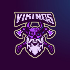 Viking esport gaming mascot logo design illustration vector. Vikings skull with axe