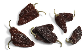 Chipotle Morita, a whole smoke-dried overripe Jalapeno chile peppers, top view isolated png