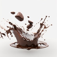 3d of Chocolate splash isolated on white background. Creamy chocolate splash for ads. Generative AI. 