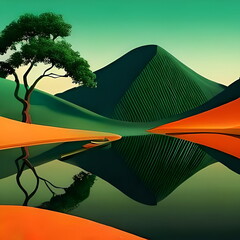 Orange and green tinge of the mountain landscape - 564301260