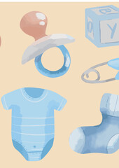 Baby boy shower icon set