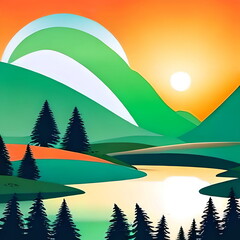 Orange and green tinge of the mountain landscape - 564301293