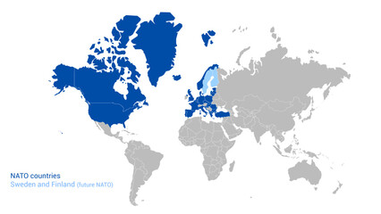 Fototapeta na wymiar Map of NATO countries and Sweden and Finland (future NATO). Vector. Isolated polygons