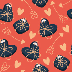 Seamless valentines day pattern with boxes in flat style