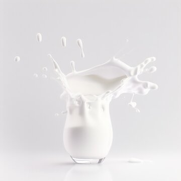 3D of milk splash isolated on white background. Cream splashing. Generative AI. 