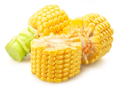 Cuts of maize cob or corn cob isolated on white background.