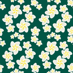 Motif fleur blanche exotique sans couture all over répété sur toute la surface, seamless pattern vector 320x320 mm background vert, Textile, Affiche, Poster, décoration