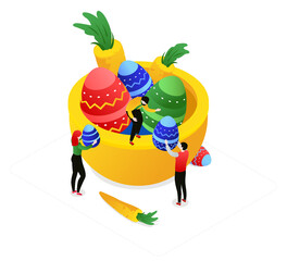 Happy Easter - modern colorful isometric illustration