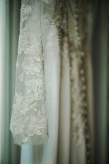 wedding dress closeup in window