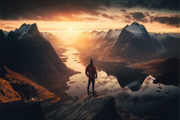 sunset in the mountains with hier made with generative ai