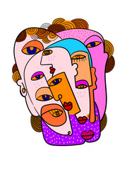 Face portrait abstract hand drawn vector illustration. Man and woman line art decorative for banner, cover, poster or background.
