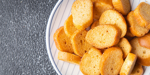 crouton salad dried bread meal food snack on the table copy space food background rustic top view