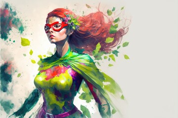 Naklejka na ściany i meble spring women superhero with flowers Generative AI