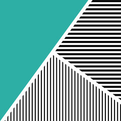 Simple geometric design illustration with turquoise triangle and black and white horizontal and vertical  stripes decoration on white background - 564306864