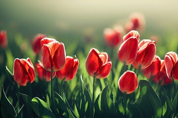 red tulips in spring Generative AI