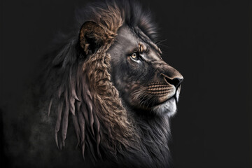 A lion isolated on dark background. Generative AI