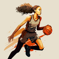 Female Basketball Player With Ball. High Quality Vector Illustration. Vector Art