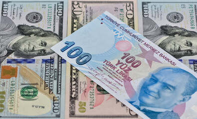 Fototapeta na wymiar Images of various country banknotes. Turkish lira photos.