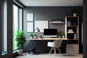 Modern minimal office interior with a creative contemporary look, generative AI