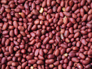 Peeled red peanuts in pile
