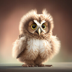 Fototapeta premium Fluffy cute owl, generative ai