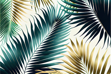 Obraz premium Pattern of palm leaves prints on a white background. Generative AI