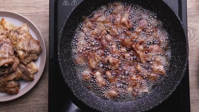 bacon plates fry in a pan kitchen spatula