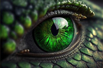 closeup of a green dragon eye. Generative AI