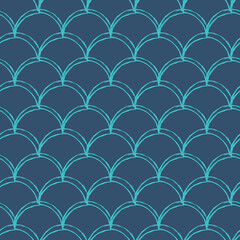 Fototapeta na wymiar Fish scale seamless pattern. Reptile, dragon skin texture. Tillable background for your fabric, textile design, wrapping paper, swimwear or wallpaper. Blue mermaid tail with fish scale underwater.