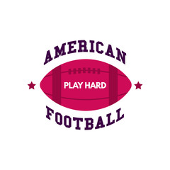 Obraz premium American football logo template with ball. Rugby badge graphics isolated on white background. Sports label design. Stock vector illustration