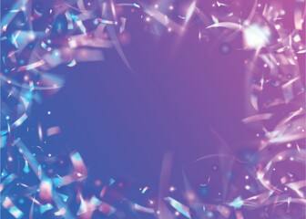 Light Confetti. Blue Shiny Effect. Laser Banner. Surreal Foil. Carnival Background. Party Vaporwave Decoration. Digital Art. Kaleidoscope Glitter. Violet Light Confetti