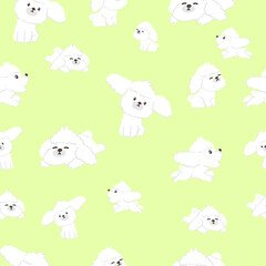 white poodle dog pattern on soft green background