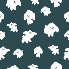 white poodle dog pattern on green background
