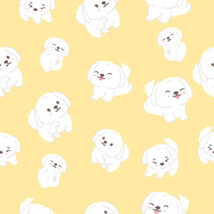 white poodle dog pattern on yellow background