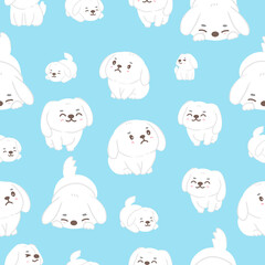 white poodle dog pattern on blue background