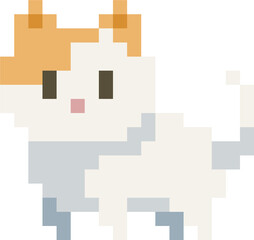 Pixel art 8 bit Cute Cat Kitten domestic pet isolated stock vector illustration transparent background