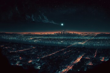 Illustration of a city at night with the reflection of the lights beautiful sky generative ai