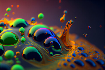 Macro view on gazole bubbles with beatiful colors and reflexion, generative ai