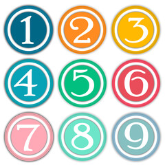 numbers in bright colored paper circles