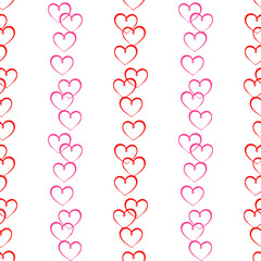Beautiful tender pink and red hearts on a light white background. Seamless pattern, print for Valentine's Day. Vector illustration