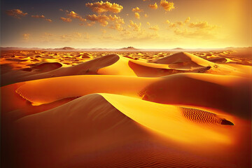 Fototapeta na wymiar panorama of dunes in a desert. Generative AI