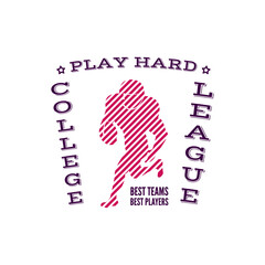 American football logo template-play hard. Rugby badge graphics isolated on white background. Sports label design. Stock vector illustration