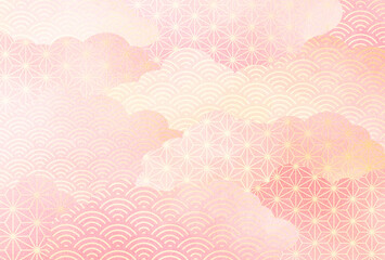 春・ピンク・和柄・雲・背景	