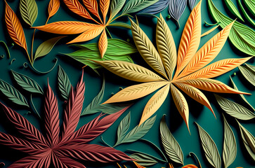 Obraz na płótnie Canvas Cannabis leaves on a dark background. abstract background with Marijuana leaves. Generative AI