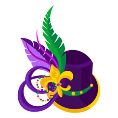 Traditional Mardi Gras Colors Carnival Hat with feathers