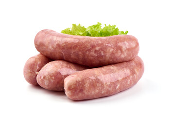 Raw German Pork Sausages, munich sausage, isolated on white background.