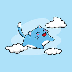 Flying cat on the sky with cloud vector illustration, sticker