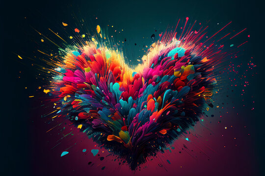A explosion of hearts in a variety of colors on a 2D abstract canvas - Generative Ai