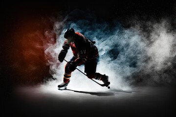ice hockey player with stick in action. generative ai